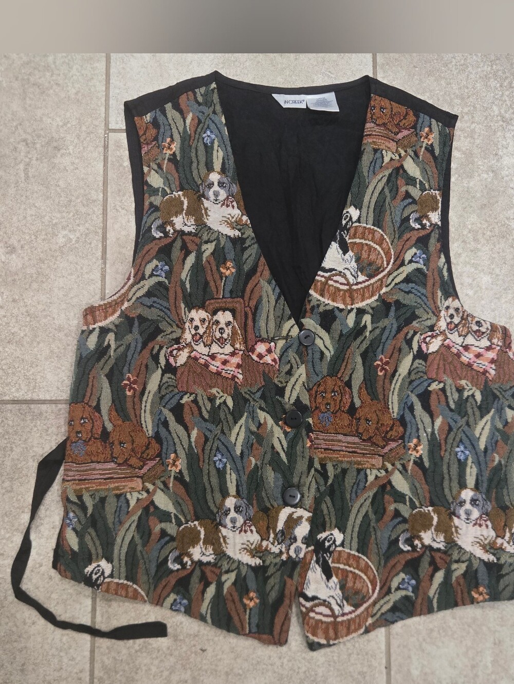 Vintage Cabin Creek Dog Puppies Vest Sz L Cottage 90s Indie